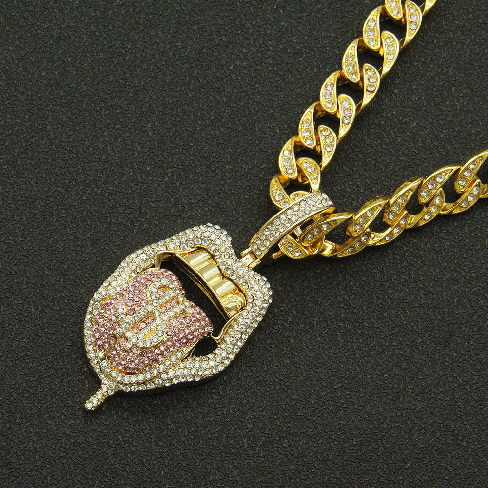Wholesale Hip Hop Rap Rap Decorated Full Diamond Three-dimensional Dollar Tongue Pendant